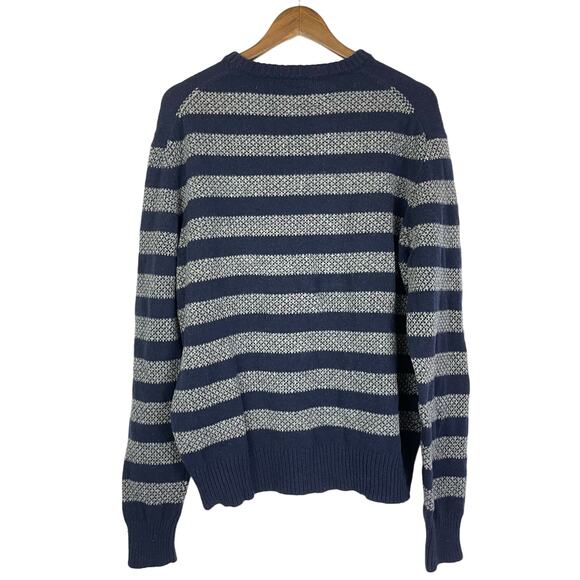 J. Crew | Navy Stripe Lambs Wool Knit Crew Neck Long Sleeve Pullover Sweater - Picture 2 of 7